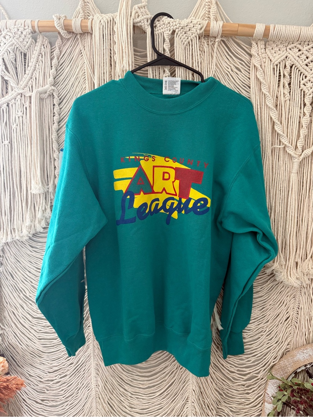 Hanes Teal Crewneck Sweatshirt with Multicolor 'Art League' Graphic